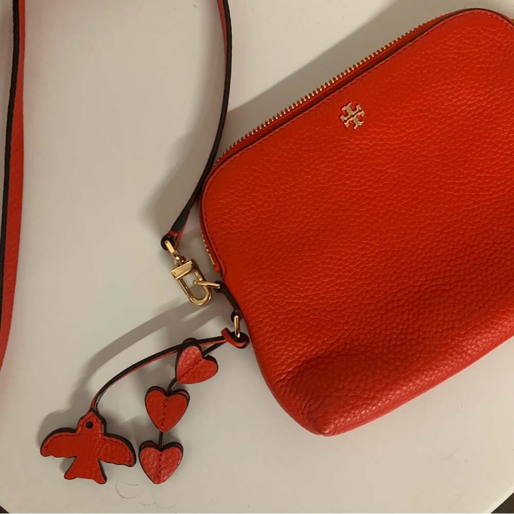Tori Burch Peace Pebbled Crossbody Bag